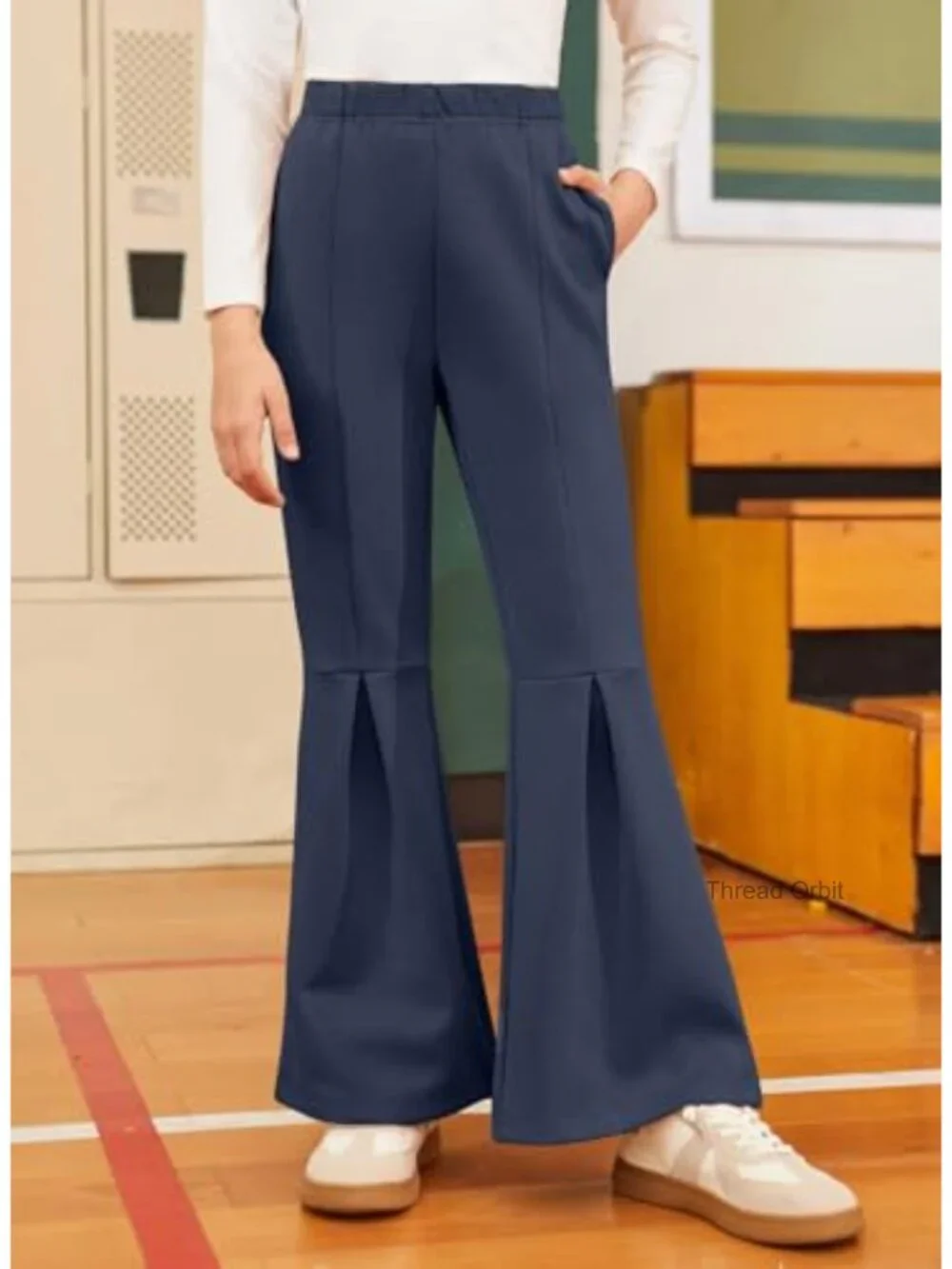 Girls School Uniform Dress Pants Flare Leggings Bell Bottoms with Side Pockets